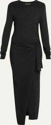 Isabel Marant Jozira Button-Shoulder Wrap Maxi Sweater Dress