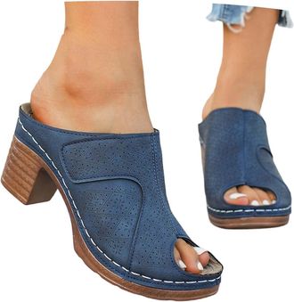 Generic Glam Open Toe Strappy Sandal Slippers with Chunky Heel for Everyday Casual Wear at Home and Outdoors Heels Black Wedge Shoes Women White Comfy Sandals