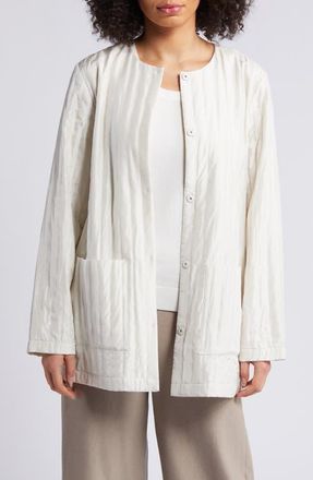 Eileen Fisher Quilted Silk Jacket in Bone at Nordstrom, Size Small