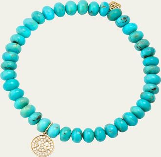 Sydney Evan 14K Gold Pavé Happy Face Charm on Turquoise Bead Bracelet