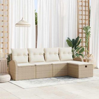 vidaXL Vidaxl - Conjunto De Sof&aacute; De Jard&iacute;n Con Coj&iacute;n 5 Pcs Beige Polirat&aacute;n