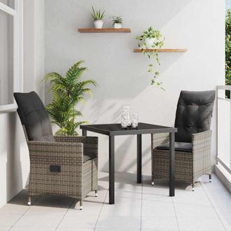 vidaXL Vidaxl - Conjunto De Comedor De Jard&iacute;n Con Coj&iacute;n 3 Pcs Gris Polirat&aacute;n