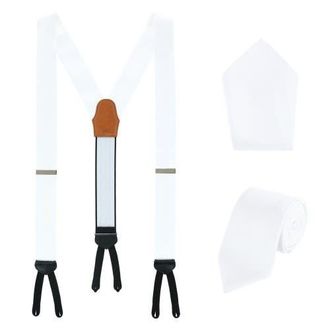 Trafalgar Store Sutton Solid Color Silk Brace Necktie and Pocket Square Set in White at Nordstrom