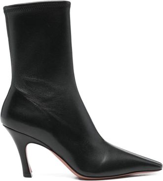 Amina Muaddi Jamie Leren Laarzen - Dames - Laarzen met Hak - Zwart - 40 EU - Leer - Schoenen