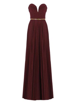 Elisabetta Franchi Pleated Lurex Jersey Red Carpet Dress With Belt