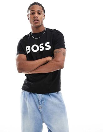 Boss Orange by Hugo Boss Thinking - T-shirt nera con logo bianco-Nero