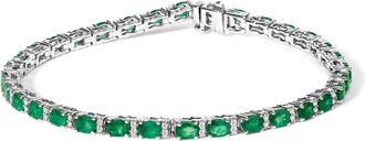 House of Brilliance 14K White Gold Alternating Oval Green Emerald and Diamond Tennis Bracelet
