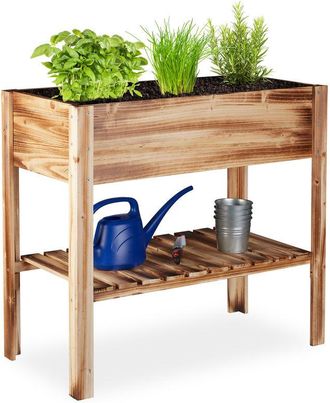 Relaxdays Relaxdays - Huerto Urbano De Madera, Con Estante, Macetero Rectangular, 80 X 88 X 43,5 Cm, Veteado