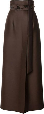 Alberta Ferretti Gonna midi in raso - Marrone