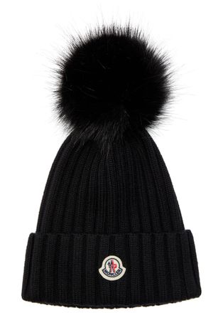 Moncler Ribbed Wool Bobble hat - Black - One Size