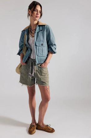 Free People We The Free Moxie Barrel Shorts Womens Fern Denim Cut-Off GBO3803
