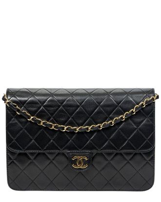 Chanel Black Quilted Lambskin Leather Vintage Push Lock Straight Flap (Authentic Pre-Loved)