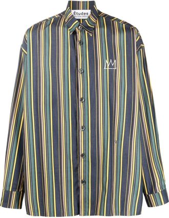Études Studio Illustion Nows The Time striped shirt - men - Organic Cotton - 52 - Green