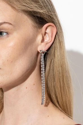 Ferragamo Long Earrings With Shimmering Crystals, Womens, Silver