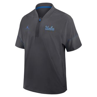 Nike Jordan Mens UCLA Sideline Coach Jordan Brand College 1/2-Zip Short-Sleeve Hooded Jacket in Grey | 0JBO08DGUCL-6XU