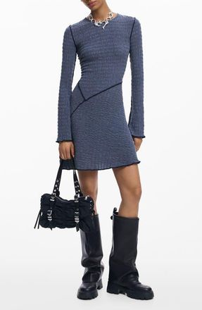 Desigual Pucker Knit Long Sleeve Body-Con Dress in Blue at Nordstrom, Size X-Large