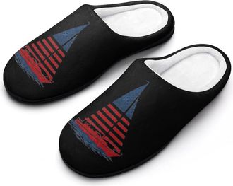 Generic Sail Boat U.S. Flag Funny Mens Cotton Slippers Soft Non-Slip Rubber Sole House Slipper Indoor Outdoor