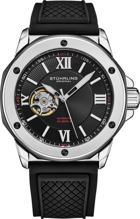 St&uuml;hrling Mens Edwardian 4056 Automatic 44mm Skeleton - Black Stainless Steel - One Size