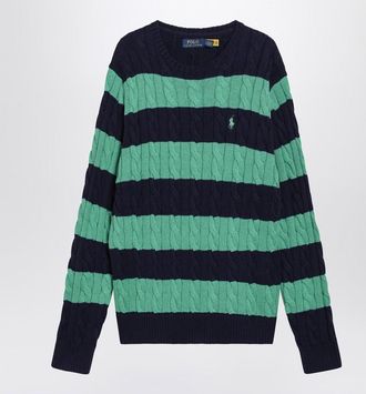 Polo Ralph Lauren Navy Blue/Green Striped Cable Knit Sweater