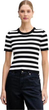Michael Kors Geribd T-shirt met strepen - Dames - Ronde hals truien - Zwart - S - Denim - Truien & Vesten