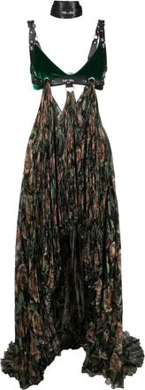 Roberto Cavalli patterned pleated maxi dress - women - Silk - 40 - Neutrals
