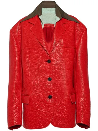 Prada layered-collar leather blazer - women - Calf Leather - 36