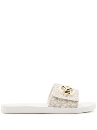 Michael Kors Sandali slides con placca logo - Bianco
