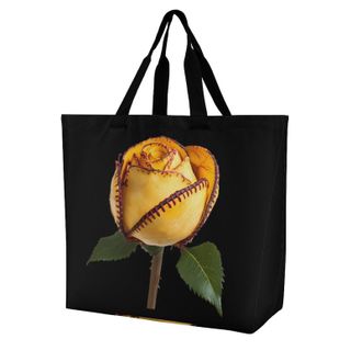 Generic Baseball Rose Large Reusable Shopping Bag Lightweight Foldable Tote Bags Washable Shoulder Handbag