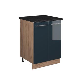 Vicco Mueble Bajo Para Fregadero Fame-line, Azul Oscuro Alto Brillo/roble Dorado, 60 Cm, Vicco