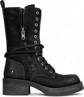 Windsor Smith Suede Combat Boots Mid-Calf Lace-Up Biker Shoes