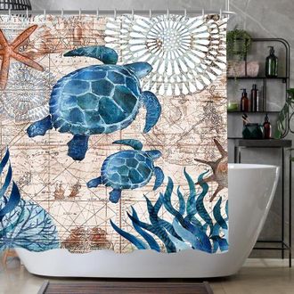OEM Cortina De Ducha, 180 X 180 Cm, Estampado De Tortugas Marinas, Dobladillo Con Peso Antimoho, Impermeable, Tejido De Poli&eacute;ster Lavable, Con - Crezuo