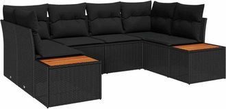 vidaXL Garden Sofa Set with Cushion 6 pcs Black Poly Rattan vidaXL