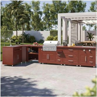 Oviala Cocina exterior de esquina 6 elementos 2 m&oacute;dulos de cocci&oacute;n/fregadero