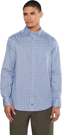 Johnston & Murphy Logan Printed Cotton Long-sleeve Shirt Mens Clothing Blue/Pink Floral Tile : 2XL, Cotton/Spandex
