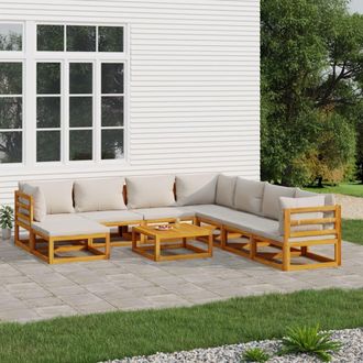 vidaXL Set Muebles De Jard&iacute;n 9 Pzas Madera Maciza Y Cojines Gris Claro Vidaxl