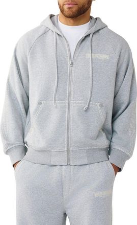 True Religion Super T Boxy Zip-Up Hoodie in Heather Grey at Nordstrom, Size Xxx-Large