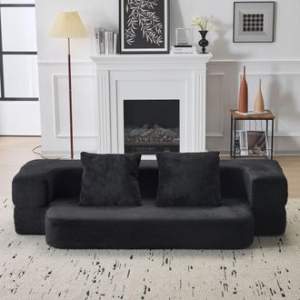 STILVORA Divano Convertibile 2 Posti In Tessuto E Schiuma, Pieghevole Con Funzione Letto, Design Moderno, Nero