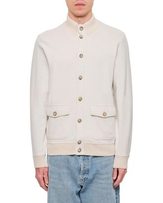 Fay Buttoned Beige Bomber Jacket With Ribbed Details