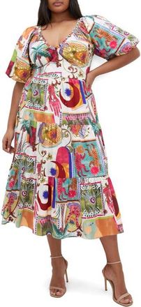 City Chic Simona Print Fit & Flare Midi Dress in Dreamscape B at Nordstrom, Size Xxxs