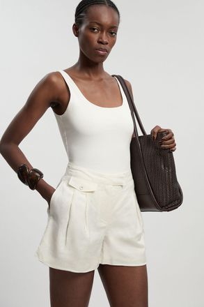 Karen Millen Womens Viscose Linen Woven Pocket Detail Short - White - Size 10 UK