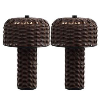 Jonathan Y Designs 10 Indoor/Outdoor Wicker Rechargeable/Cordless Dimmable LED Table Lamp in Dark Brown Black at Nordstrom