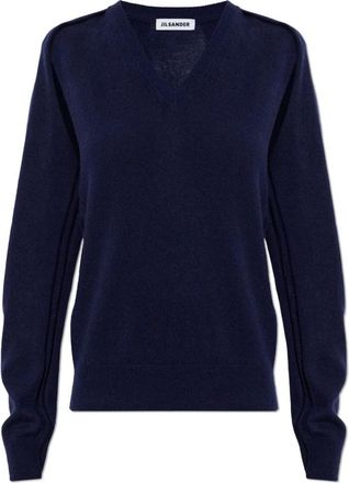 Jil Sander Cashmere Trui met Splitten - Dames - Cashmere truien - Blauw - L - Kasjmier - Truien & Vesten