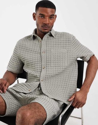 Asos Camicia premium comoda testurizzata verde a nido dape in coordinato