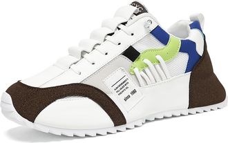 Generic Qynthra Mens Fashion Chunky Sneakers, PU Leather & Mesh Panels, Lightweight PVC Sole, Stylish Sports Shoes for Walking & Training,White,6.5 UK