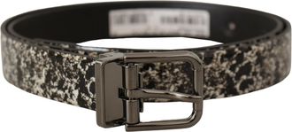 Dolce & Gabbana Zwart Marmerprint Leren Grijze Logo Riem