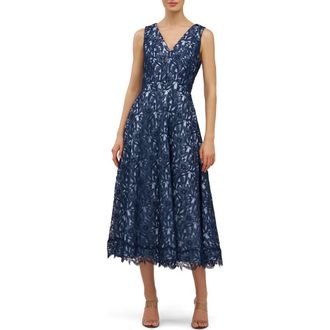Kay Unger Danielle Sleeveless Lace Dress in Blue Bird/Midnight at Nordstrom Rack, Size 14