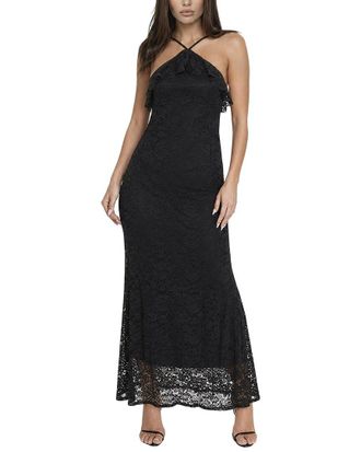 Bebe Lace Ruffle Halter Midi Dress