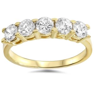 Pompeii3 1 1/4ct Diamond Wedding 14k Yellow Gold Anniversary Ring 5-Stone High Polished Size Selectable