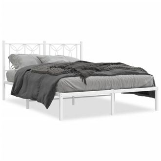 Berkfield Home Metal Bed Frame without Mattress with Headboard White 140x190cm | Size: 140x190 cm