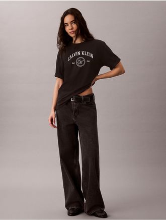 Calvin Klein Jeans Calvin Klein Womens Arch Varsity Logo Graphic Relaxed T-Shirt - Black - XS